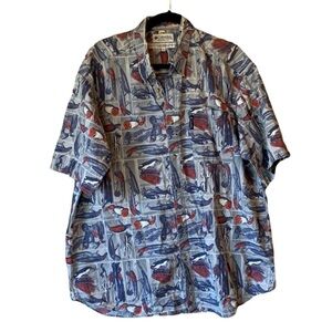Columbia Men’s Fishing Lure Print Shirt XL Cotton Button-Up Short Sleeve Casual